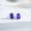 Orecchini classici in argento S925 con pietre preziose viola dal taglio ovale - Argento 925 / Viola (ED158)