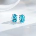 Orecchini classici in argento S925 con pietre preziose ovali azzurre e incastonatura a 4 griffe - Argento 925 / Blu Mare (ED157)