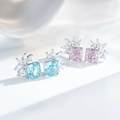 Eleganti orecchini in argento S925 con pietre preziose azzurre e rosa taglio radiant - Stile Acquamarina Taglio Ghiaccio (ED066) / Acqua