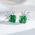 Orecchini a perno S925 argento con pietra verde quadrata e dettagli a foglia marquise - Stile Pietra Verde Taglio Ghiaccio (ED063) / Verde