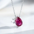 Elegant 925 silver pear-shaped red ruby pendant necklace with minimalist design and clear zircon - 925 Silver / Ruby Red (XL392)