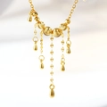S925 sterling silver tassel necklace with cat-eye brushed beads and teardrop pendants - Tassel Bead Teardrop Necklace (XL402) / 925 Silver / Gold