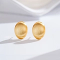 Handcrafted brushed 24K gold plated oval stud earrings with minimalist matte metal texture - Oval (ED218-T)