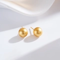 Close-up of matte gold spherical stud earrings with elegant brushed texture finish - Round (ED209-T)