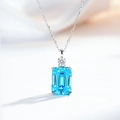 Collar de plata de ley S925 con gran colgante de aguamarina en talla esmeralda - Plata 925 / Azul Mar (XL157)