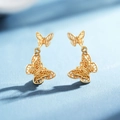 S925 zilveren vlinder oorbellen met hol geometrisch patroon en 24K gouden afwerking - 925 zilver / Goud