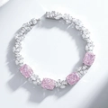 Macro detail of S925 silver bracelet featuring pink cushion-cut gems and pear diamonds - 15CM / Pink Rhinestone (SL009)