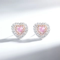 Macro dettagliata di orecchini a cuore con zircone rosa e finitura in argento s925 - Argento 925 / Rosa (ED092)