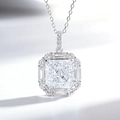 Collana in argento sterling 925 con gemma taglio radiant e doppio halo scintillante - Zirconia Bianca Con Catena a Croce (XL060)