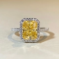 S925 sterling zilveren ring met gele radiant geslepen edelsteen en halo-diamantzetting - US 5 / Ganzengeel