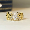 S925 silver iris ring with 1ct ice-cut oval stone and 18K gold finish on warm background - US 5 / Gold