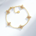 Bracciale placcato oro 24K con cinque fiori in pavé di zirconi e pietre centrali rosse - Stile Bianco con Strass Rosso (SL102-T)