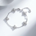Elegante bracciale in argento con cinque quadrifogli di diamanti e catena regolabile - Stile Argento (SL104-T)
