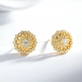 Sunflower-shaped 925 silver stud earrings with sparkling round zirconia and gold plating - Sunflower Style (ED207) / 925 Silver / Gold (ED207)