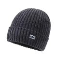 Winter charcoal grey knitted beanie with warm fleece lining and stylish AT SNUG label - One Size / Grey