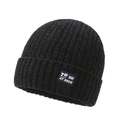 Deep grey ribbed knit beanie with stylish label for winter warmth and outdoor fashion - Elastic 56-59cm / TQ Style (TQ Black) / Black