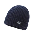 Dark blue ribbed knit beanie for men with thermal fleece lining and stylish textile label - Elastic 56-59cm / TQ Style (TQ Blue) / Blue