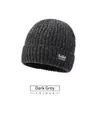 Dark grey men's knit beanie with classic patch, fleece lining for winter warmth - One Size / Classic Gray