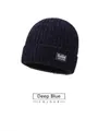 Mens dark blue winter knit beanie with thick ribbed texture and classic fleece lining - Elastic 56-59cm / Class Style (Class Blue) / Blue