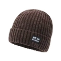 Dark coffee brown ribbed knit beanie with a square black woven label and soft fleece lining - Elastic 56-59cm / TQ Style (TQ Coffee) / Coffee