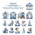 Elegant Hydrangea PET stickers featuring vintage blue European gazebos and ladies - Elegant Hydrangea