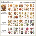 Colorful Forest PET sticker set with 20 vintage autumn deer and floral designs - Colorful Forest