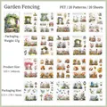 Vintage PET garden stickers set with 20 unique floral and fence designs for journaling - Garden Fence