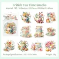 British style afternoon tea PET stickers set with floral teapots and watercolor designs - English Afternoon Tea Style
