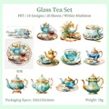 Victoria Afternoon PET stickers featuring blue and gold vintage Victorian teaware - Glazed Tea Set Style