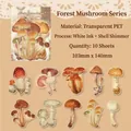 Adesivi in PET vintage funghi della foresta con inchiostro bianco e finitura perla - Funghi di Foresta Densa