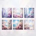 Decoratief papierenset Griekse Tempel met paarse florale dromerige illustraties - Griekse Tempel