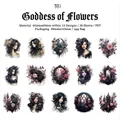 Gothic PET sticker pack featuring dark floral spirits and female portraits, 30 pieces set - Flora Elf