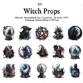 Gothic witch props PET stickers including black cats and crystal balls for journals - Witch Props