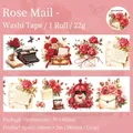 Vintage rose themed washi tape for journaling with elegant typewriter and floral motifs - Rose Letters