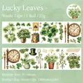 Lucky Leaf vintage washi tape featuring hand-drawn botanical clovers and retro clocks 60mmx2m - Lucky Leaf