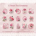 Adesivi in PET vintage con rose rosa per scrapbooking e bordi in pizzo bianco delicati - Cerimonia del Tè Dolce