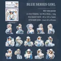 Blue aesthetic girl PET stickers set with 30 pieces for floral themed scrapbooking - Blue Series Girl