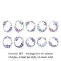 Floral PET wreath stickers set with 10 purple and blue butterfly flower designs - Dancing Butterflies
