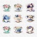 Vintage floral tea cup PET stickers set with roses for DIY scrapbooking decoration - Traces of Time