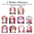 Romantic Window PET stickers featuring pink flowers and gothic stained glass patterns - Romantic Window