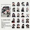 Gothic girl theme PET stickers with gold foil details and 20 unique character designs - Gothic Girl