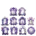 Vintage purple floral PET window stickers set of 10 for DIY scrapbook decoration - Mysterious Window