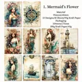 Mermaid Flower scrapbooking papers featuring nautical motifs like compasses and lighthouses - Mermaid Flower