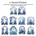 Eternal Window PET decorative stickers set with 10 vintage blue floral window designs - Eternity Window