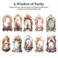 French vintage stained window PET stickers set for DIY journals with floral patterns - Purity Window