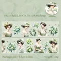 Nastro decorativo PET stile foresta con ragazze vintage e motivi di rose verdi - Mare di Fiori della Foresta