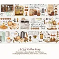 Retro coffee themed PET tape featuring vintage watercolor grinders and coffee beans - Coffee Story