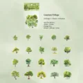 Nature trees series PET stickers pack 40pcs with hand drawn forest designs in green - Lush Foliage