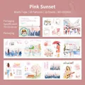 Pink Sunset theme washi paper sticker set for travel scrapbooking and collage crafts - Pink Sunset