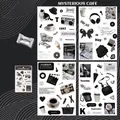 Pack de pegatinas vintage estilo cafe en blanco y negro con gatos y cámaras - Café Misterioso